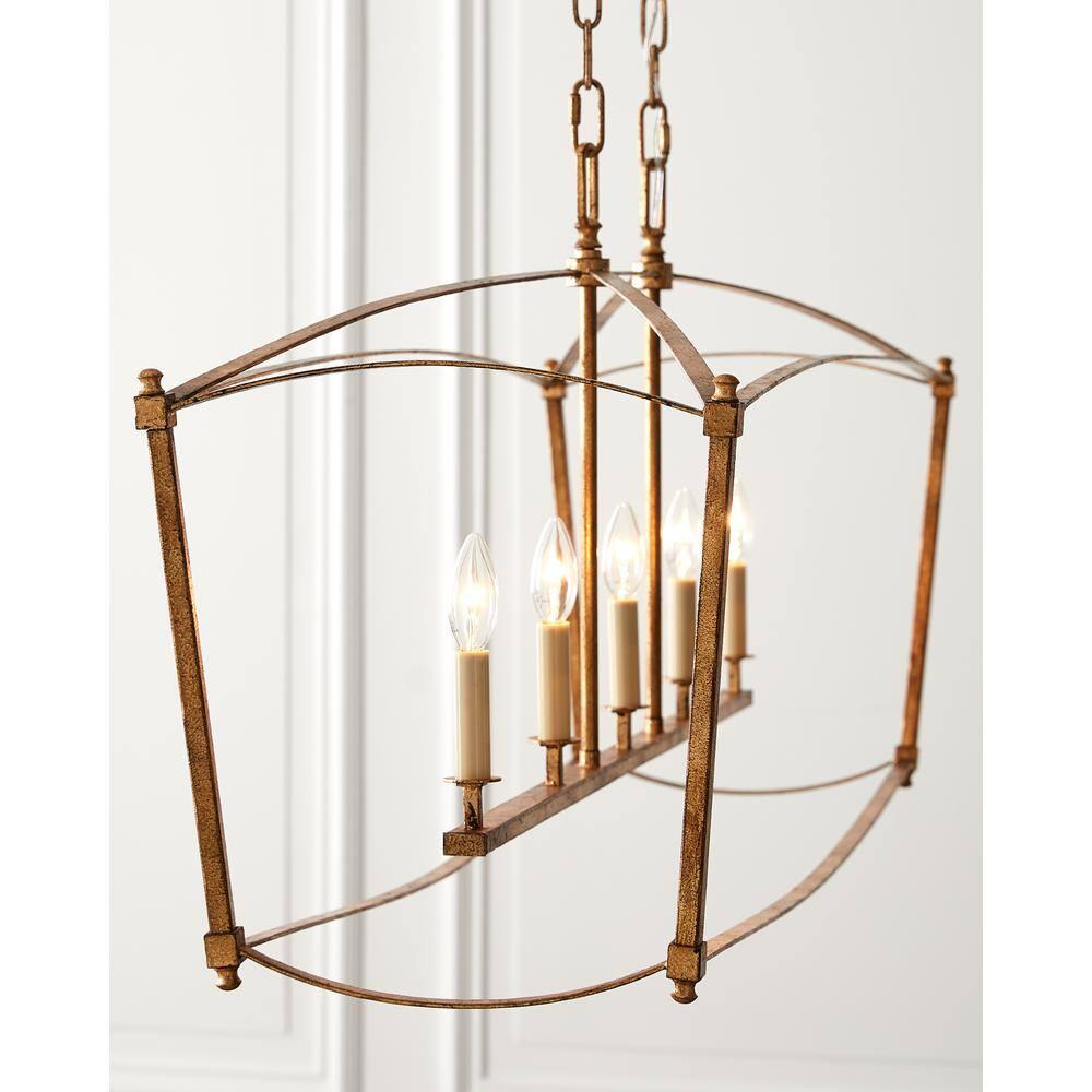 Thayer Antique Gild 5-Light Linear Steel Chandelier