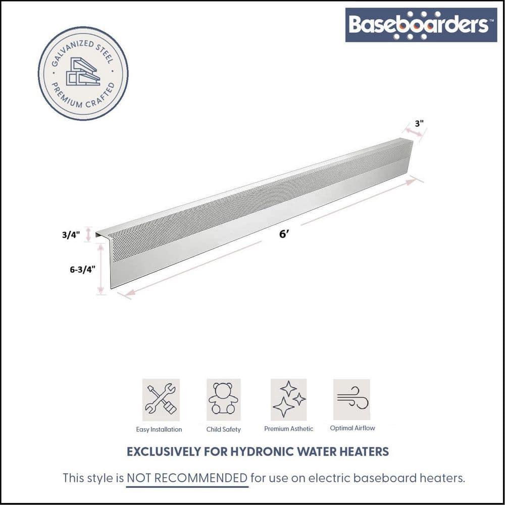 Baseboarders Baseboarders Basic Galvanized Steel Easy Slip-On Baseboard Heater Cover ONLY - White | ENDCAPS SOLD SEPARATELY