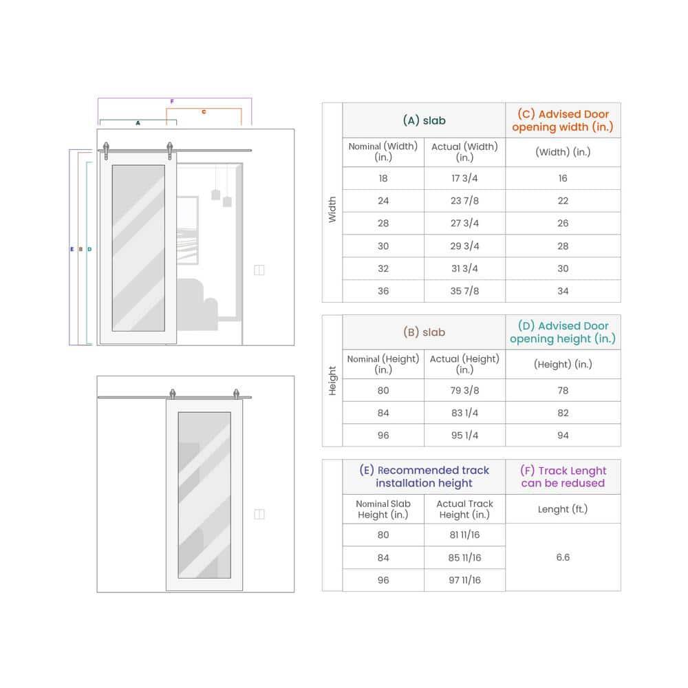 Belldinni Gina Solid Manufactured Wood and Glass Paneled Prefinished Barn Door with Installation Hardware Kit