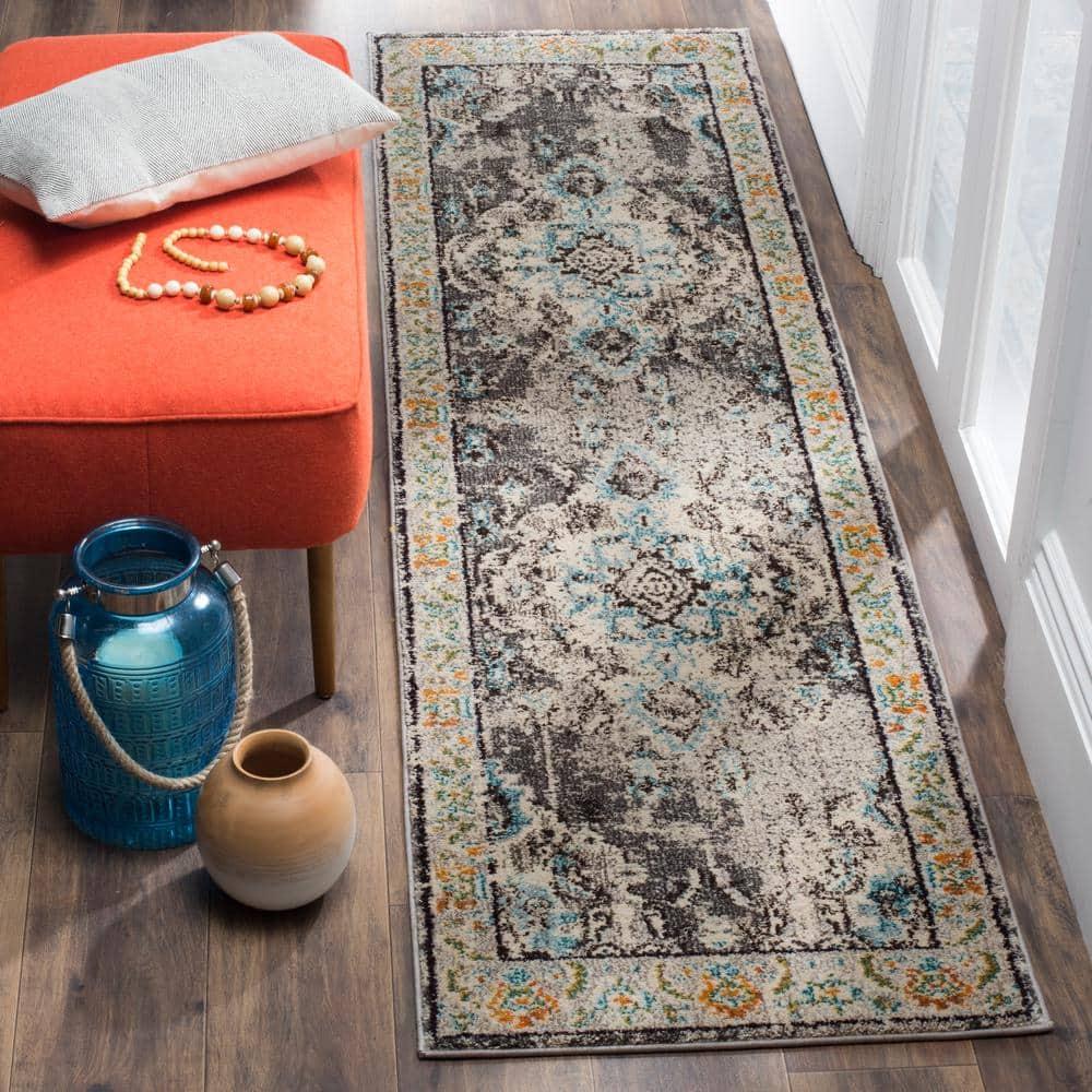 Monaco MNC243 Power Loomed Indoor Runner Rug - Grey/Light Blue - 2'2"x8' - Safavieh