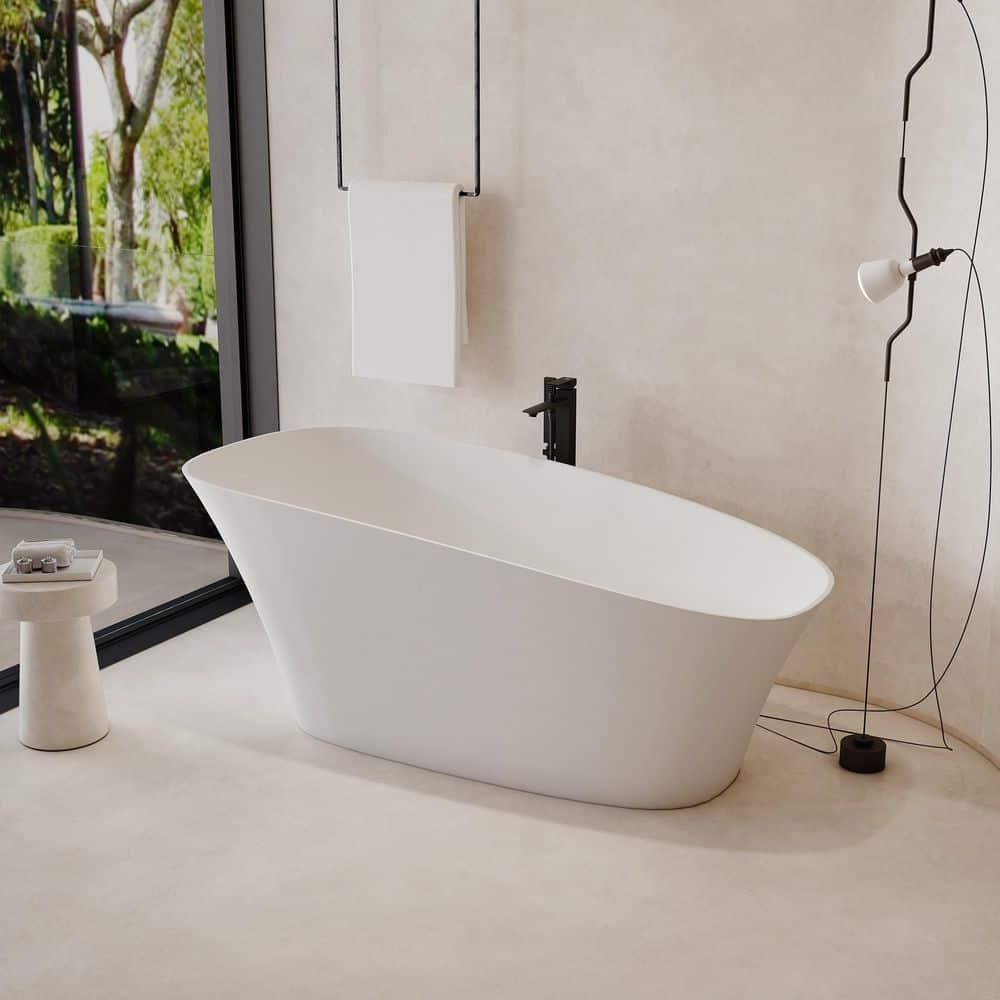 63" Matte White Solid Surface Freestanding Slipper Bathtub