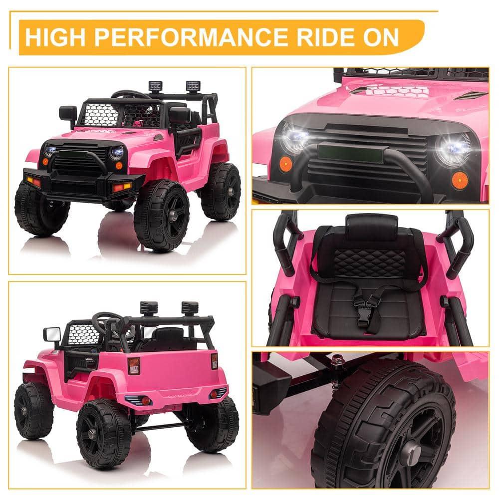CIPACHO 12V Kids Ride On Car Truck, Battery Powered Vehicle with Remote Control, LED Lights, MP3 Music, Toy Gift for Children, Pink