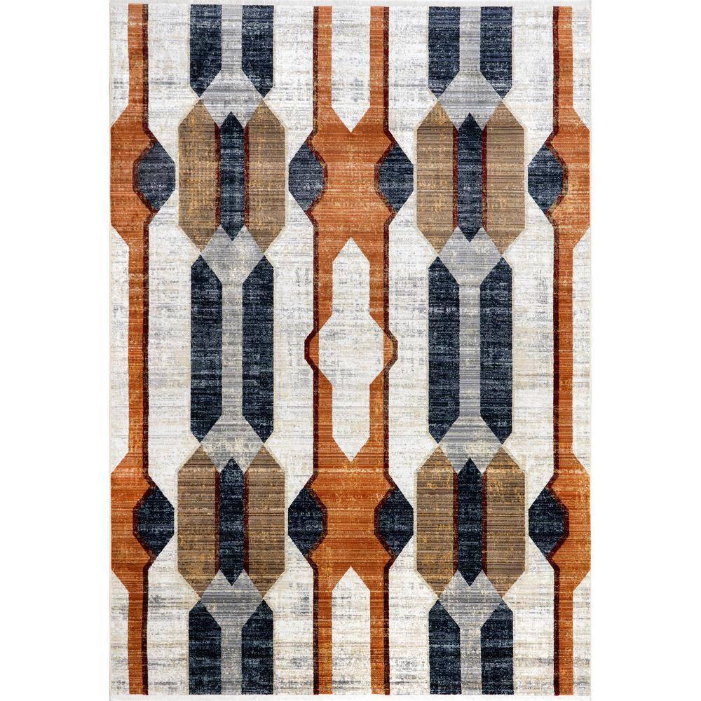 Beige Geometric Rectangular Stain-Resistant Area Rug 62"
