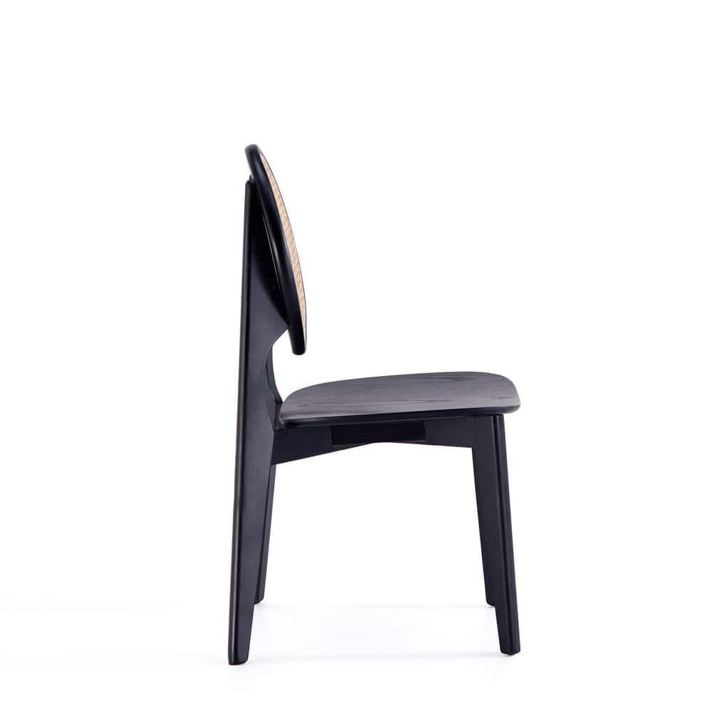 Set of 2 Versailles Round Dining Chairs Black/Natural - Manhattan Comfort: Mid-Century Modern, Ash Wood Frame, No Assembly Required