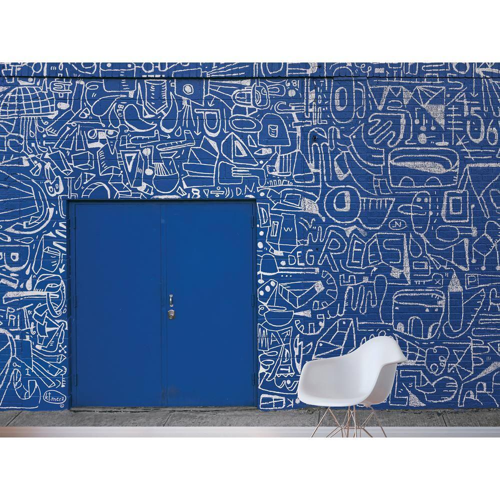 Large Blue Architectural Watercolor Wall Mural