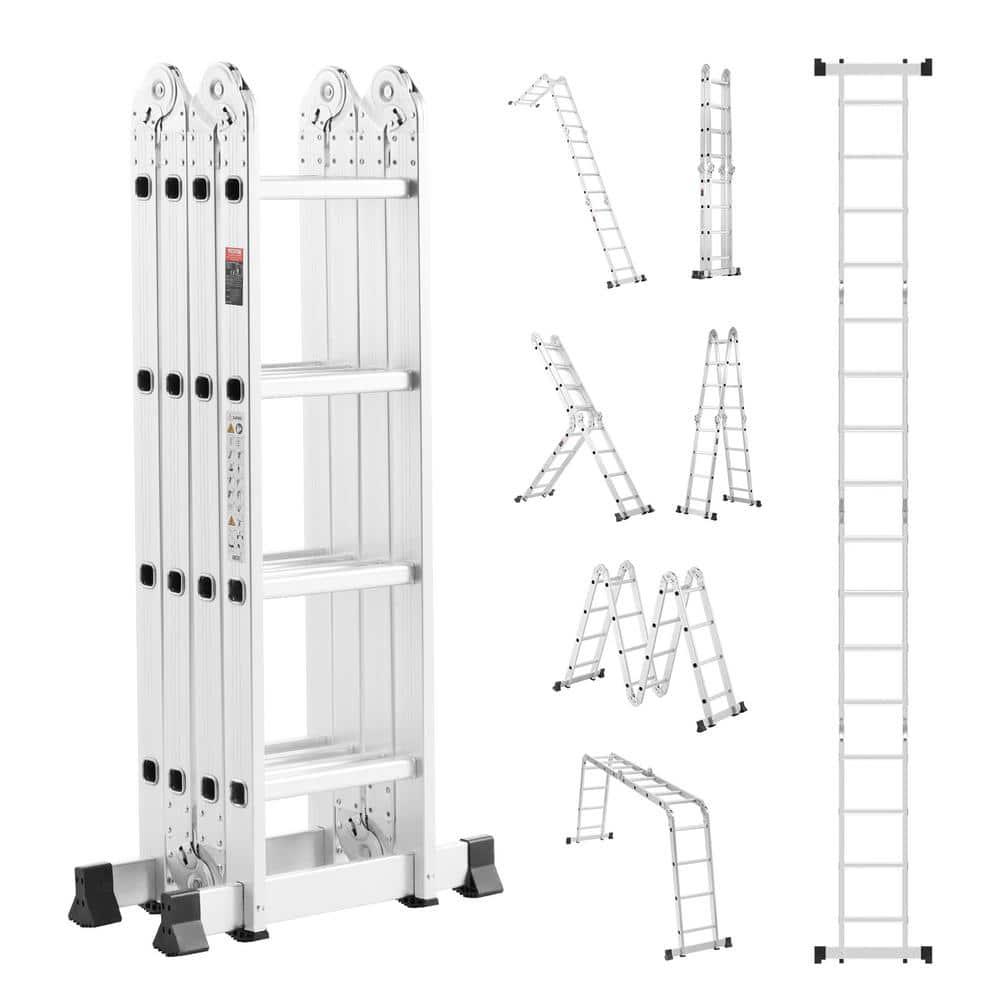 VEVOR Multi-Purpose Folding Ladder, 7-in-1 Tall Extension Step Ladder, A Frame 4 Step Telescoping Ladder, 15.5ft Reach Height Heavy Duty Adjustable Ladder, 330 lbs Capacity for Home Outdoor