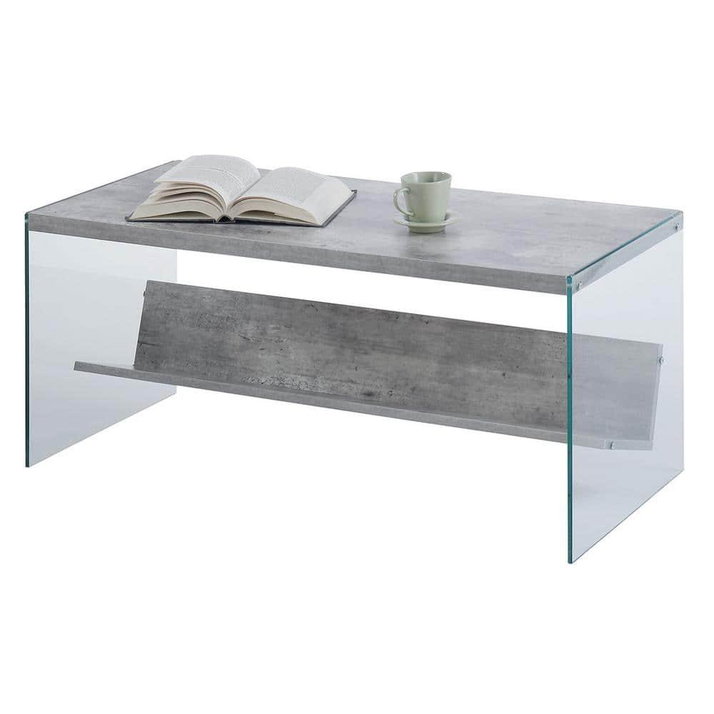 Convenience Concepts SoHo Glass Coffee Table with Shelf, Faux Birch/Glass