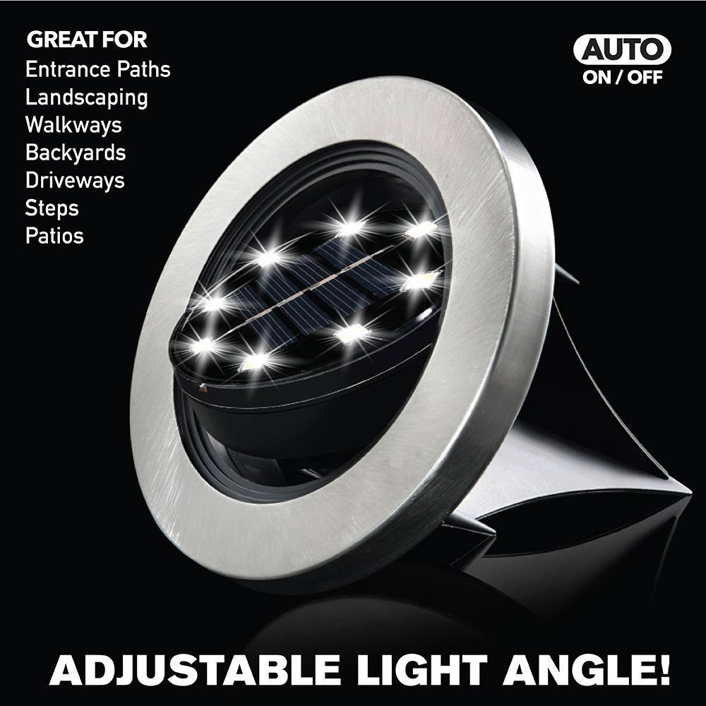 Bell + Howell Bell+Howell Stainless Steel Solar Powered Swivel LED Disk Lights, Wireless Auto On/off Pathway Garden Lights (Set of 8)