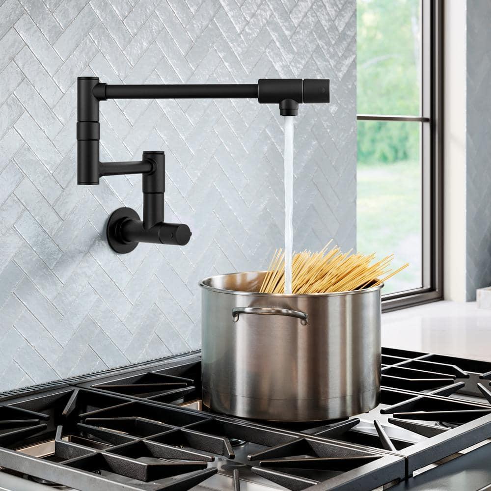 KRAUS Bolden 2 Handle Pot Filler Faucet With Retractable Arm, Wall Mount Kitchen Faucet, Pot Filler For Over Stove