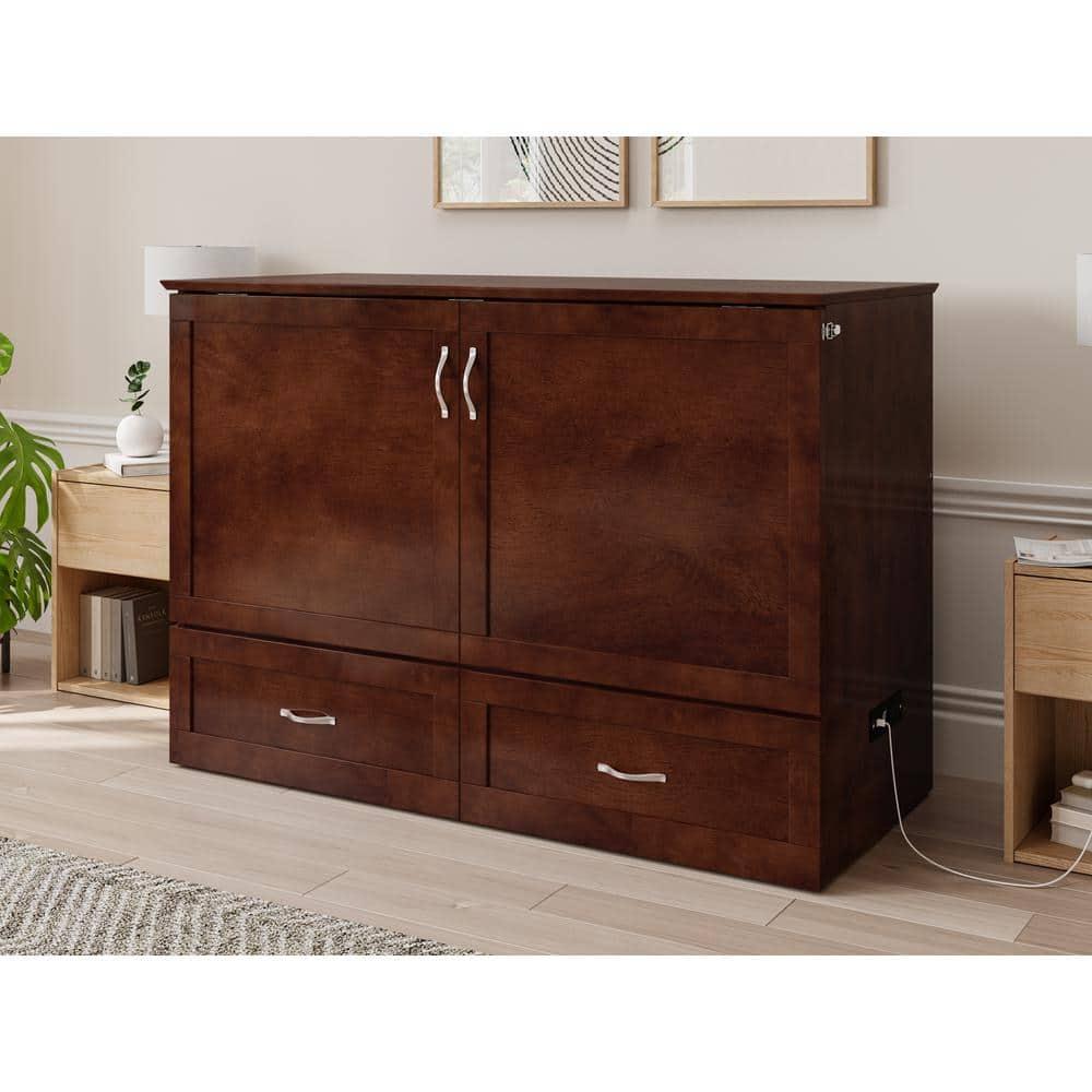 AFI Hamilton Full Solid Wood Murphy Bed Chest with Built-In Charger in Walnut