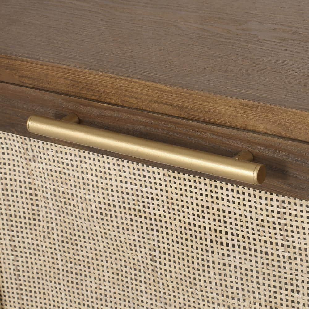 Noble House Breding End Table with Storage, Walnut, Natural, and Antique Gold