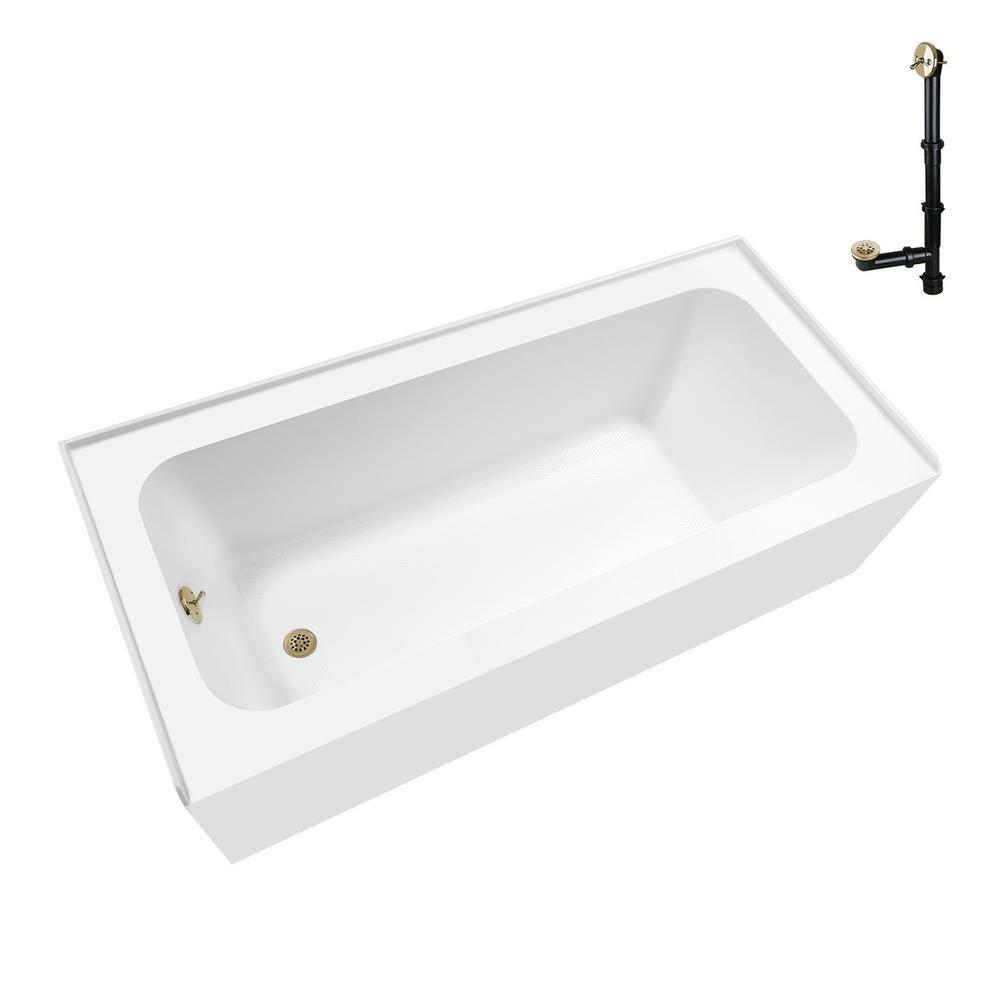 Streamline Bath Streamline 60 in. x 30 in. Acrylic Left-Hand Drain Alcove Bathtub in Glossy White With External Drain NAL-5640-PBR