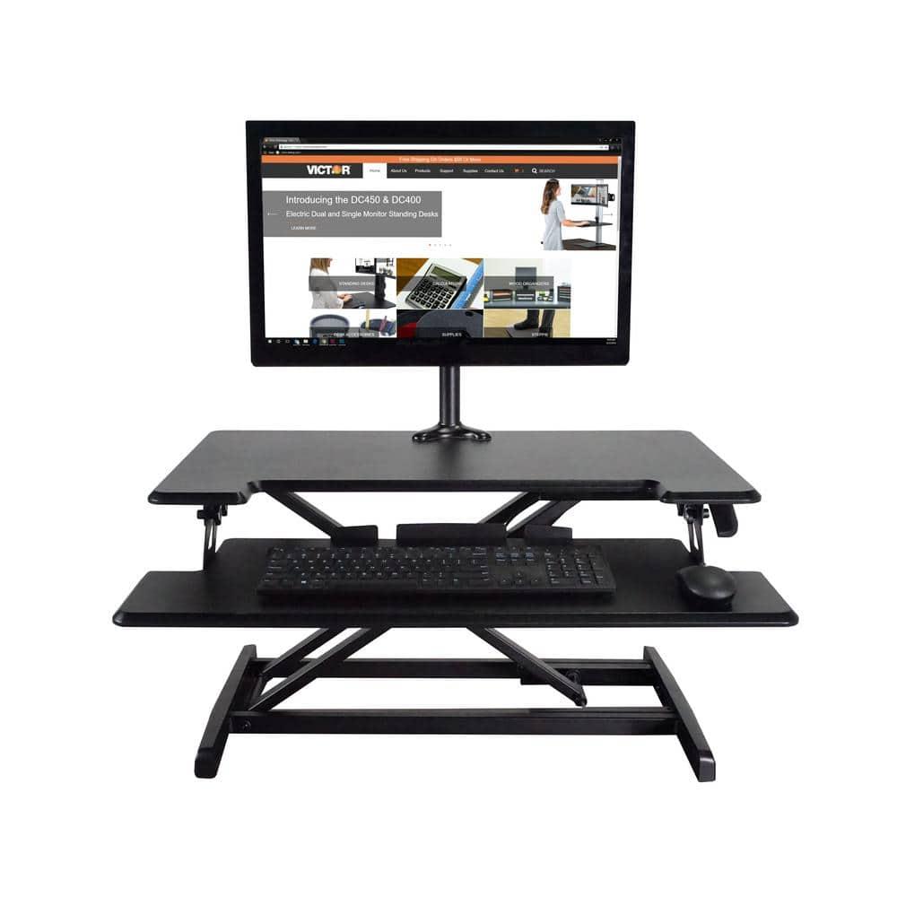 Victor DCX610 Height Adjustable Compact Standing Desk| Black| 33” Wide Sit-Stand Dual Monitor Desk and Laptop Riser Workstation| Compatible with Most Monitor Arms