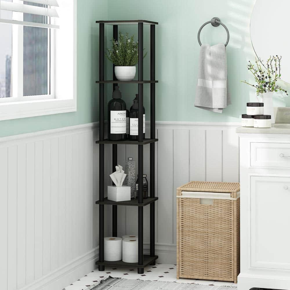 Furinno 5-Tier Corner Square Bookshelf Anti-Tipping Display Rack Shelf for Bathroom&Closet&Home Office&Living Room&Kitchen,Espresso/Black