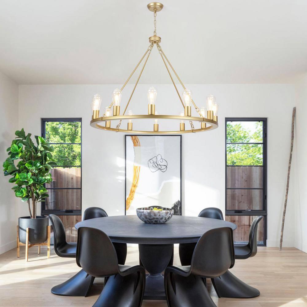Mercer41 12 - Light Dimmable Wagon Wheel Chandelier With Clear Lampshade