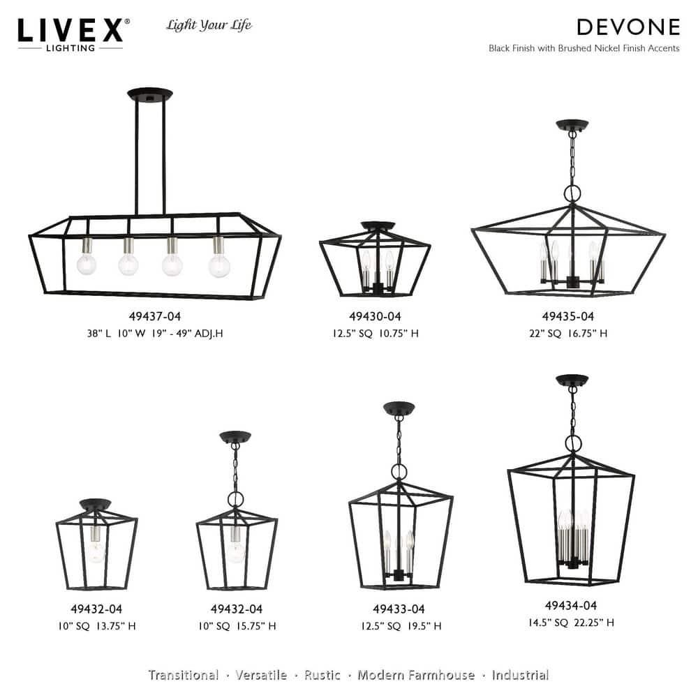 Livex Lighting Devone 4 - Light Chandelier in  Black/Brushed Nickel