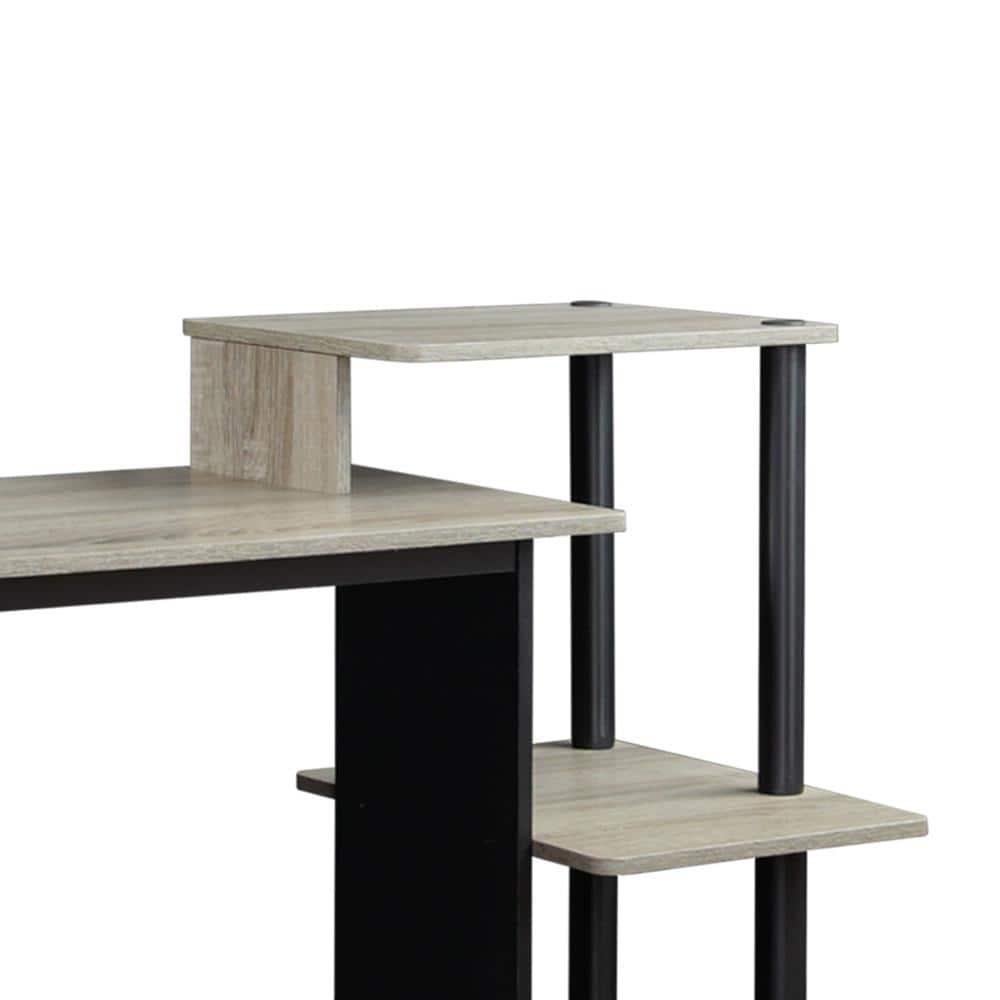 Furinno Modern Computer Desk Home Office Writing Study Laptop Table Workstation with CPU Stand & Open Storage Bookshelf,Oak Grey/Black