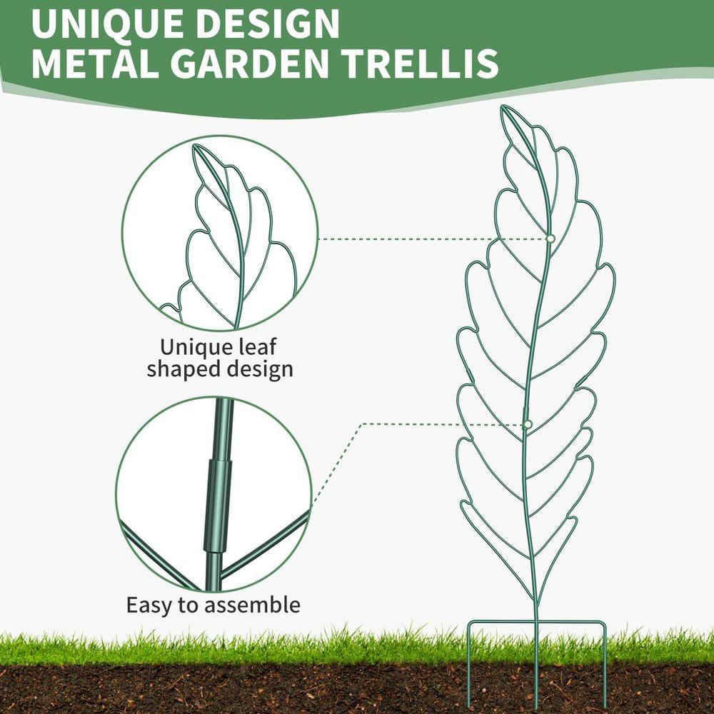 3-Pack Metal Garden Trellis Plant Support Trellis for Climbing Vines Floral Vegetables Metal Trellis (Leaf, Green)