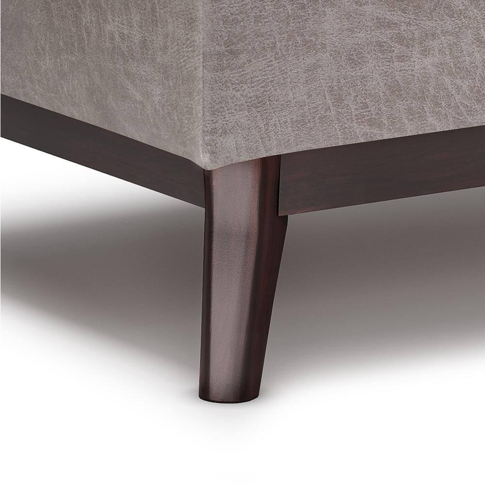 Simpli Home Owen 34"W Small Upholstered Coffee Table Storage Ottoman with Flip-Over Tray Top and Solid Wood Legs