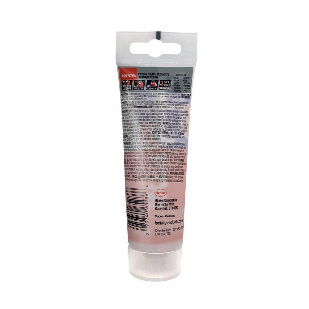Loctite Power Grab Construction Adhesive Ultimate Crystal Clear, Pack of 1, Clear 2.7 fl oz Tube