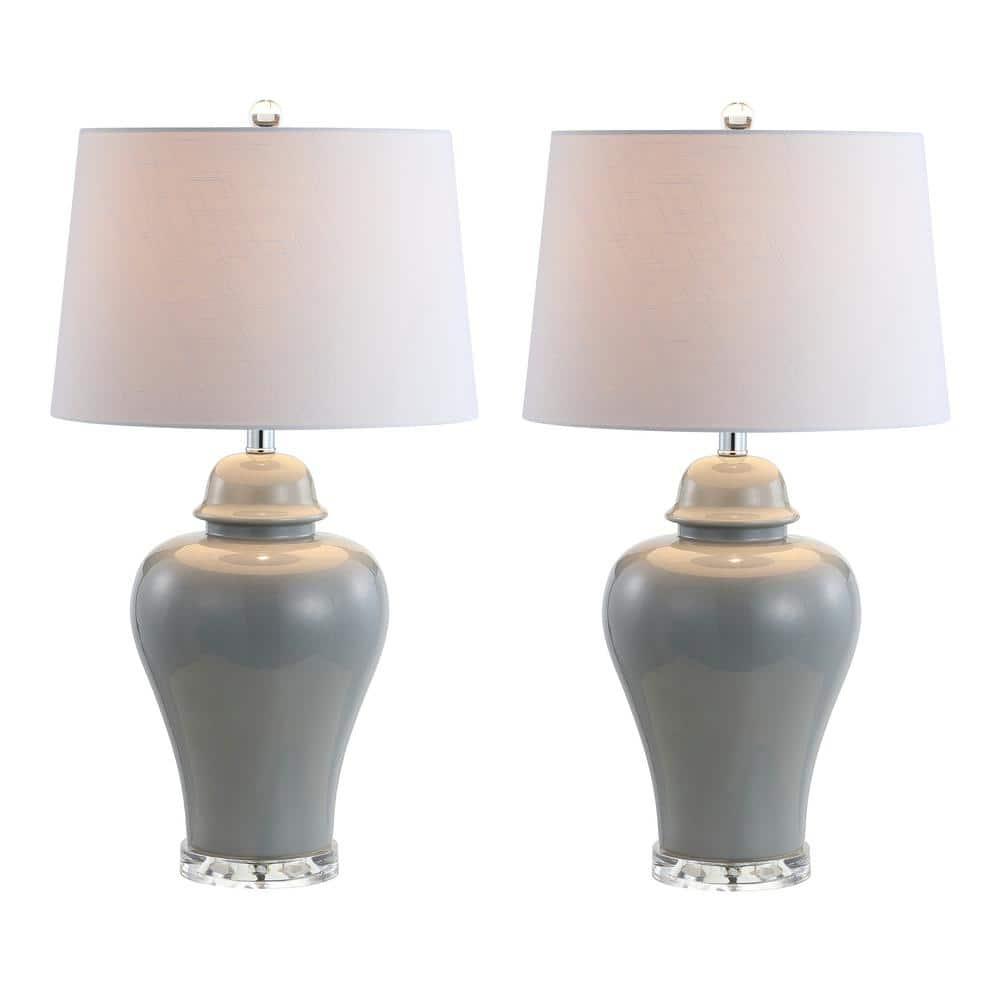 JONATHAN Y JYL4020A-SET2 Winnie 27" Ceramic Urn LED Table Lamp, Contemporary, Transitional for living room, dinning room, bedroom, office Bulb Included, Grey (Set of 2)