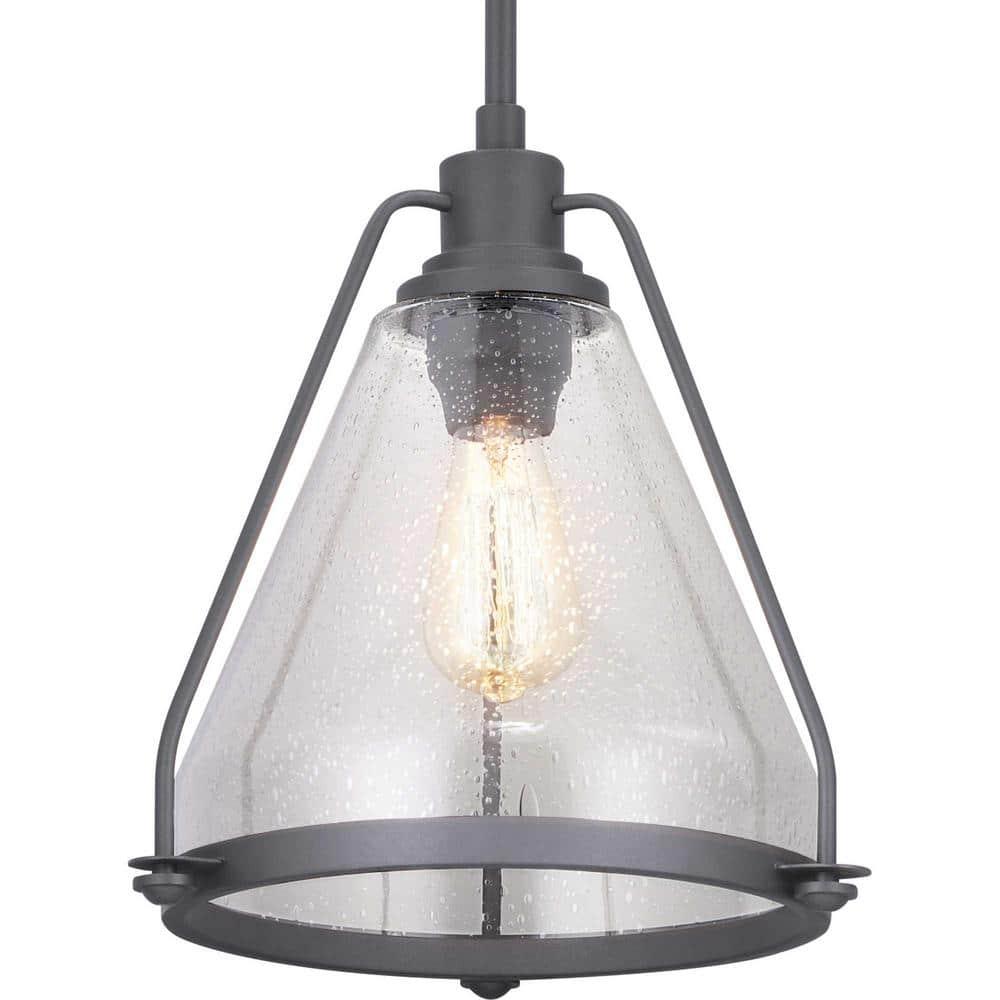 Progress Lighting, Range Collection, 1-Light Wall Sconce, Graphite Finish, Clear Seeded Glass Shade