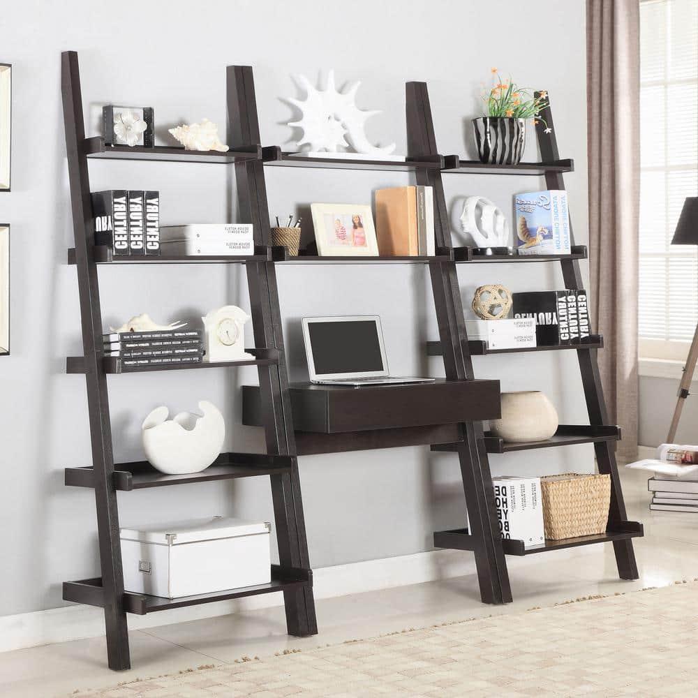Coaster Colella 5-Shelf Transitional Wood Ladder Bookcase in Cappuccino
