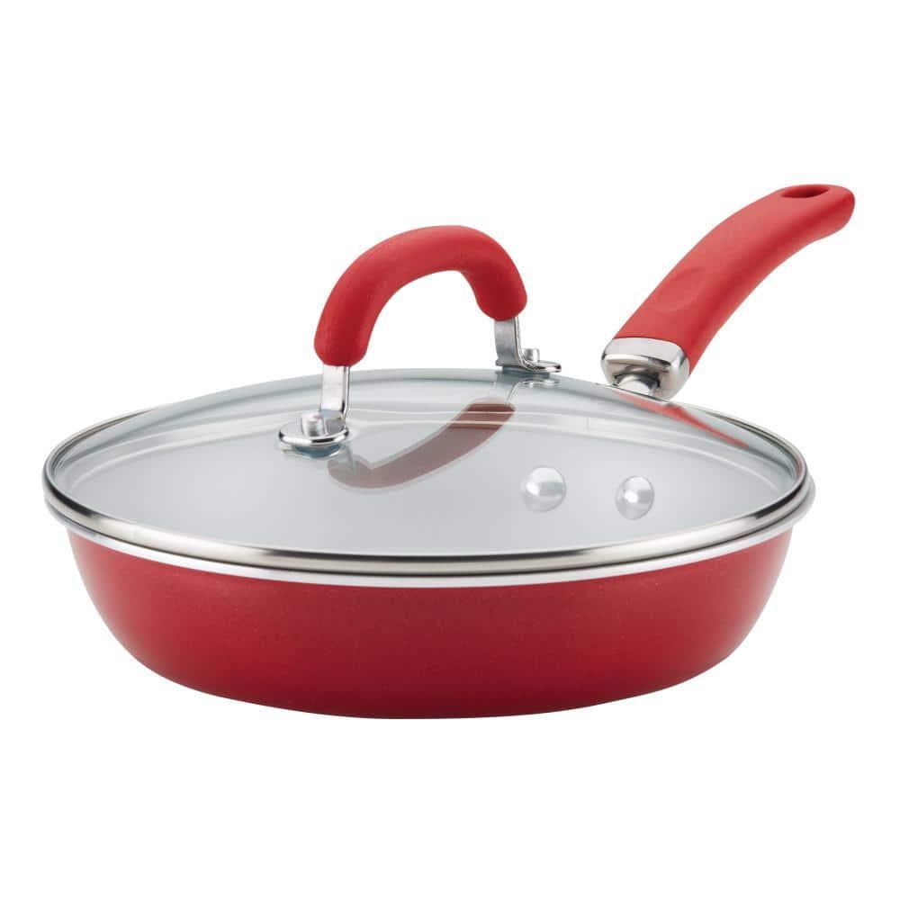 Rachael Ray Create Delicious Aluminum Nonstick Covered Deep Frying Pan, 9.5-Inch, Red Shimmer