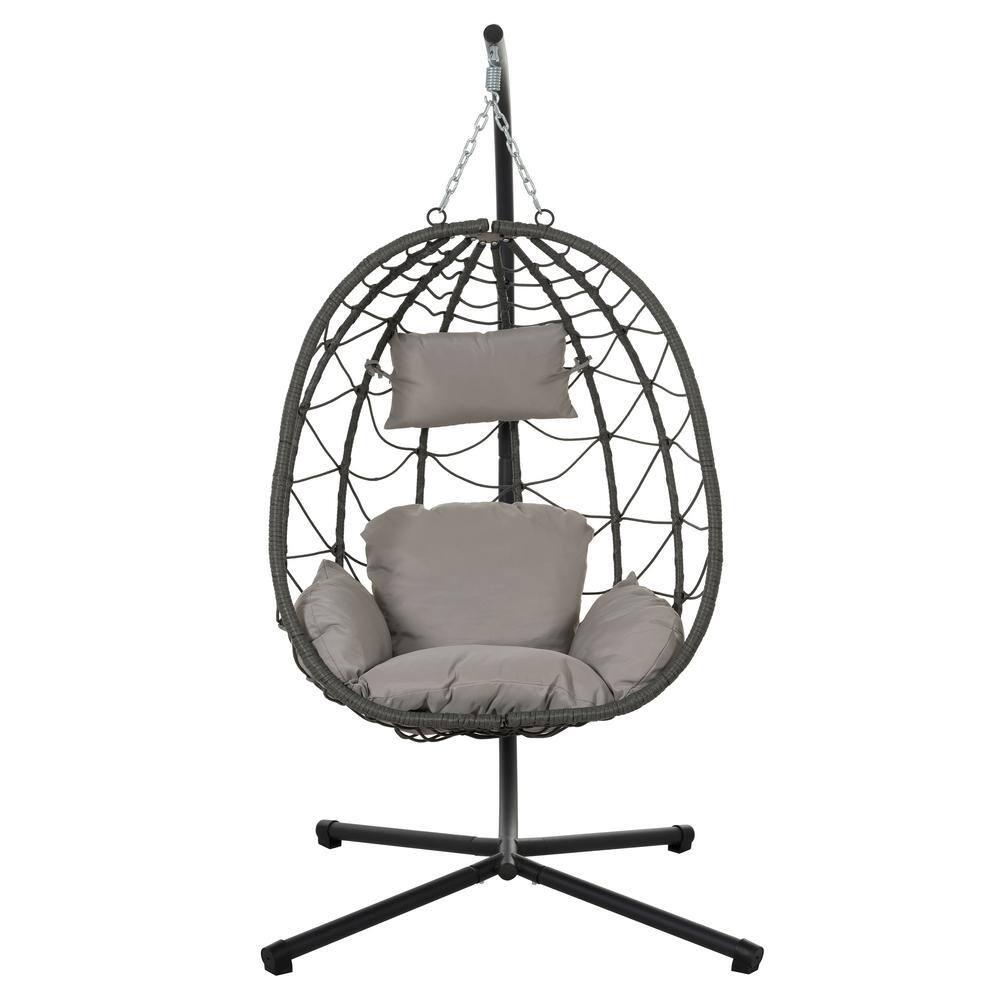 Tcbosik Swing Egg Chair with Stand, Indoor Outdoor Hanging Chair with Cushion for Bedroom Balcony Patio Garden, Easy to Assemble, Dark Grey