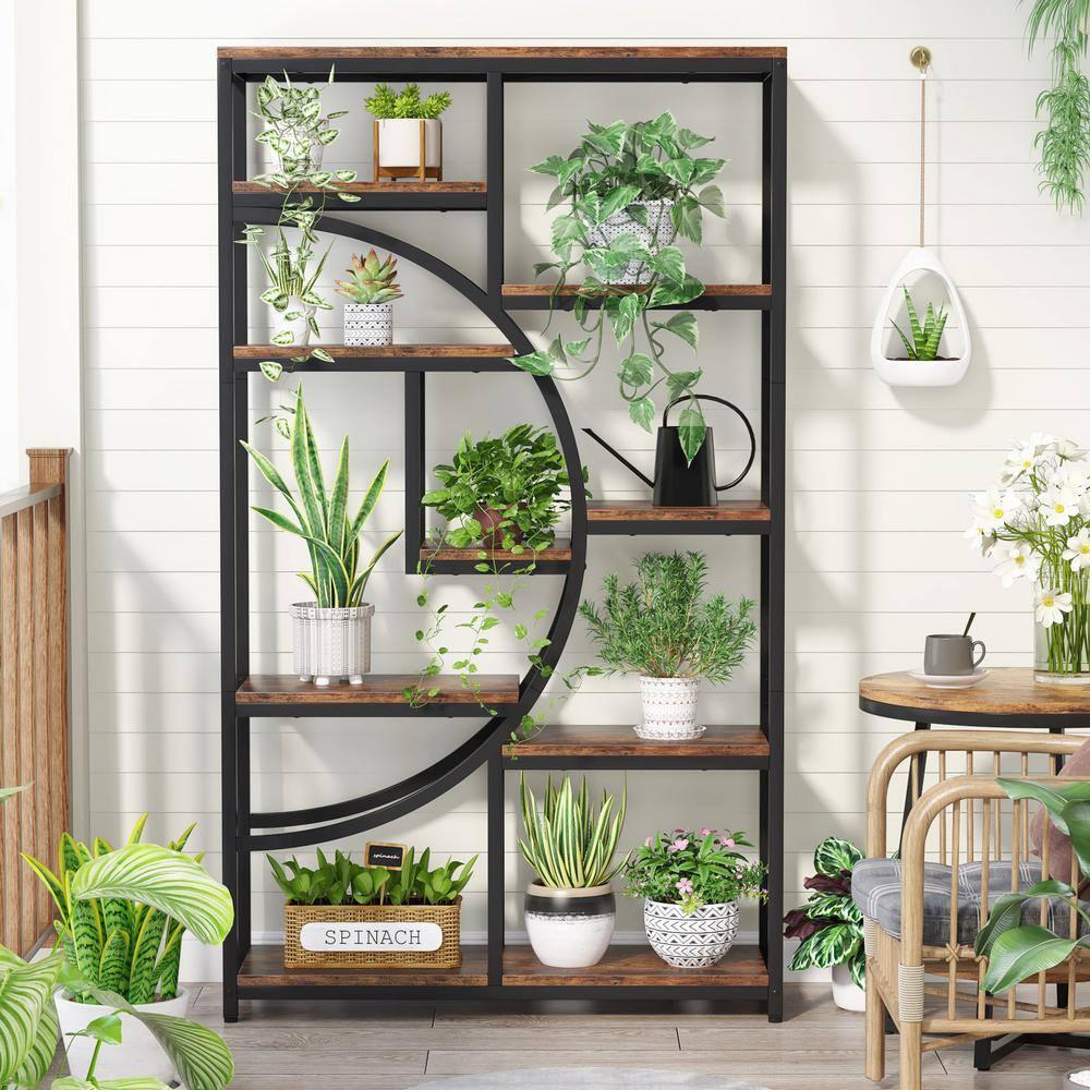 Hommoo Industrial Bookshelf Bookcase with 8 Open Storage Shelf Rustic Brown & Black