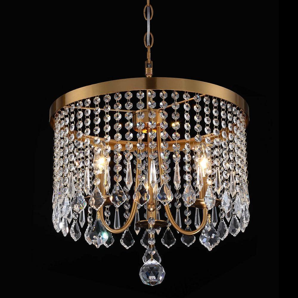 3-Light 16.25 in Antique Brass Finish Crystal Chandelier