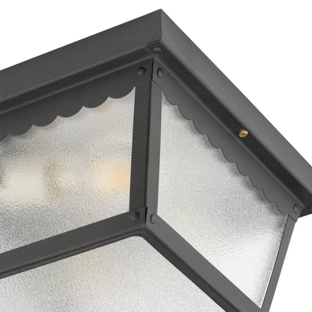 Progress Lighting, Recessed Collection, 2-Light Ceiling Mount, Matte Black, Textured Glass, Scalloped Edge