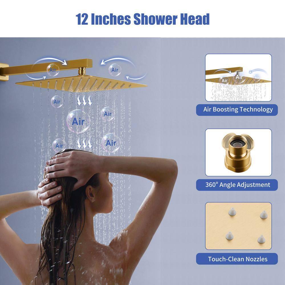 3 Functions Wall Mount Thermostatic Complete Shower System with 6 Body Jets, Rough-in Valve