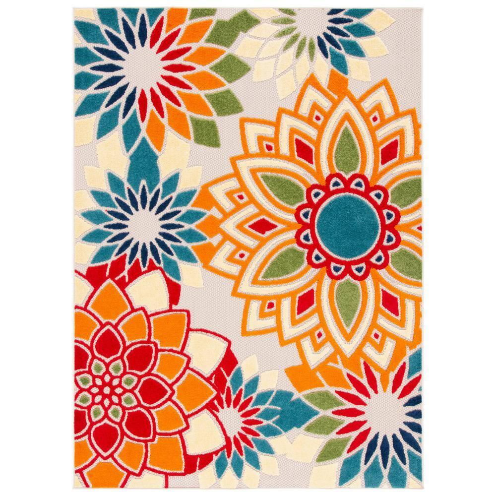 Cabana CBN328 Power Loomed UV Resistant Indoor/Outdoor Accent Rug - Ivory/Orange - 3'x5' - Safavieh