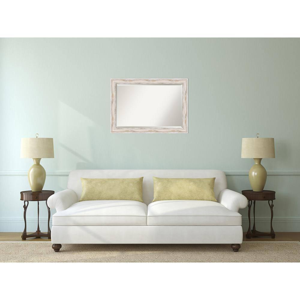 Amanti Art Alexandria White Wash Beveled Wood Wall Mirror 29.25 x 41.25 in.