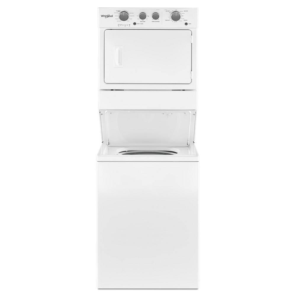 Whirlpool® WET4027HW -3.5 Cu. ft Electric Stacked Laundry Center 9 Wash cycles and Auto Dry™ - Depth: 28 3/8” - Height: 40 1/2” - Width: 29” - HE Soap Certified - Xpert System