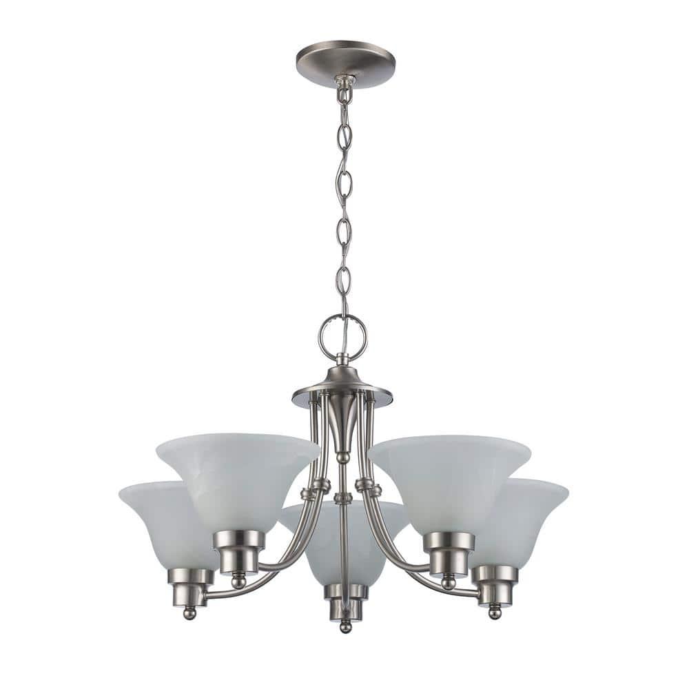 Perkins 5-Light Brushed Nickel Chandelier Light Fixture with Marbleized Glass Shades