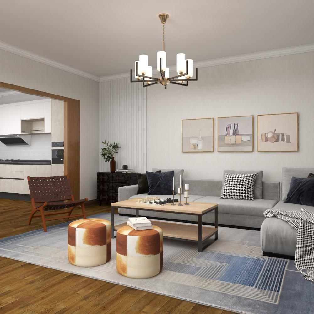 Olivia & May Wood and Leather Rustic Round Ottoman Brown: Contemporary Accent Stool, No Assembly Required