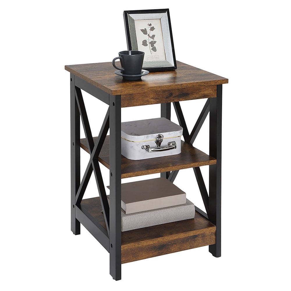 Covenience Concepts Oxford End Table with Shelves, Barnwood/Black