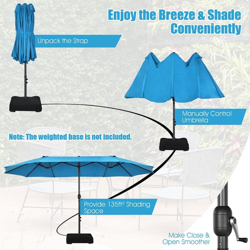 Costway 15FT Patio Double-Sided Umbrella Crank Outdoor Garden Market Sun Shade Blue