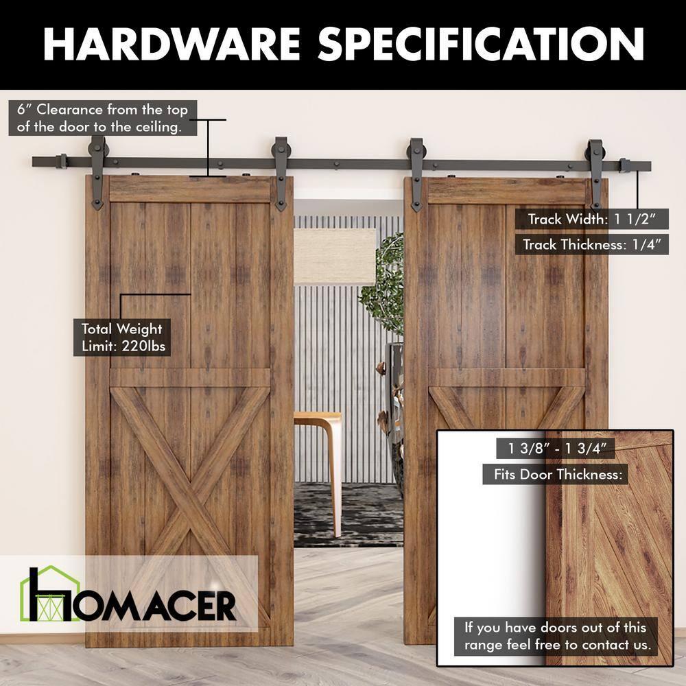 Homacer Black Rustic Sliding Barn Door Hardware Kit, for Two/Double Doors, 5.5ft Long Flat Track, Arrow Design Roller, Heavy Duty, for Interior & Exterior Use