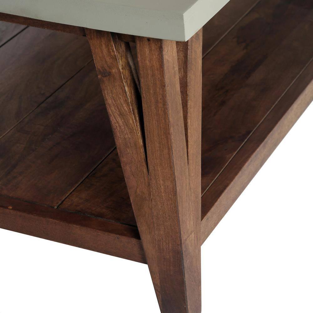 Alaterre Furniture 36" Brookside Coffee Table Concrete Coated Top and Wood Light Gray/Brown: Mid-Century Modern Design, Fixed Shelf