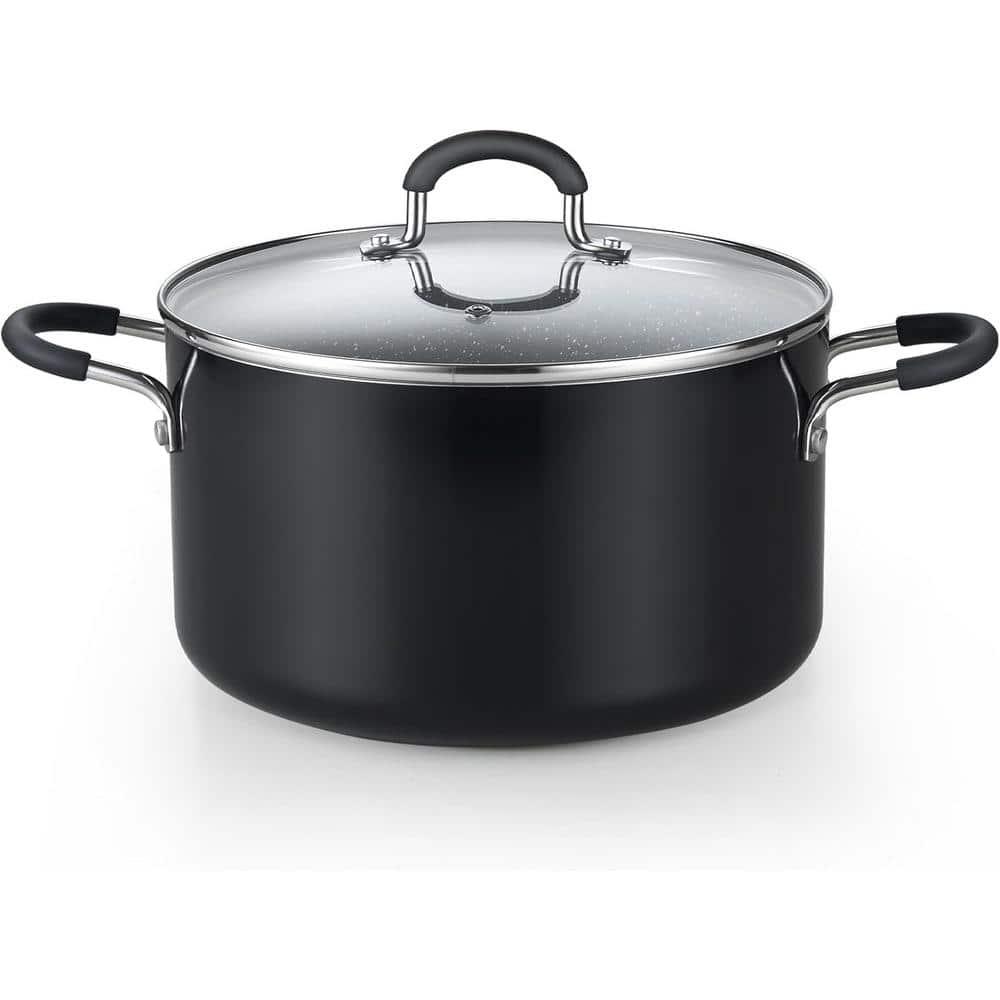 Cook N Home 6-Quart Nonstick Stockpot with Lid, Professional Granite Stock Pot Non Stick Soup Gumbo Pasta Cooking Pot with Silicone Handle, Heavy Gauge Aluminum Induction Cookware, Marble