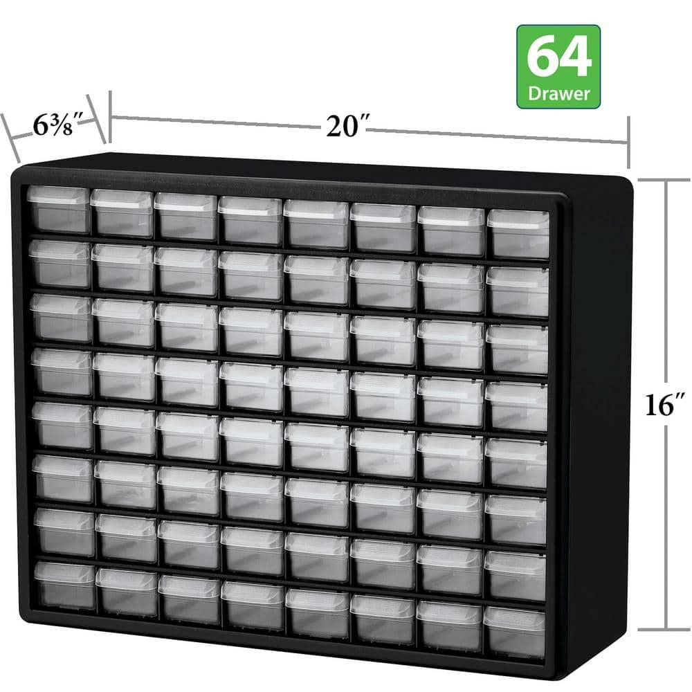 Akro-Mils 64 Drawer Plastic Cabinet Storage Organizer with Drawers for Hardware, Small Parts, Craft Supplies, Black
