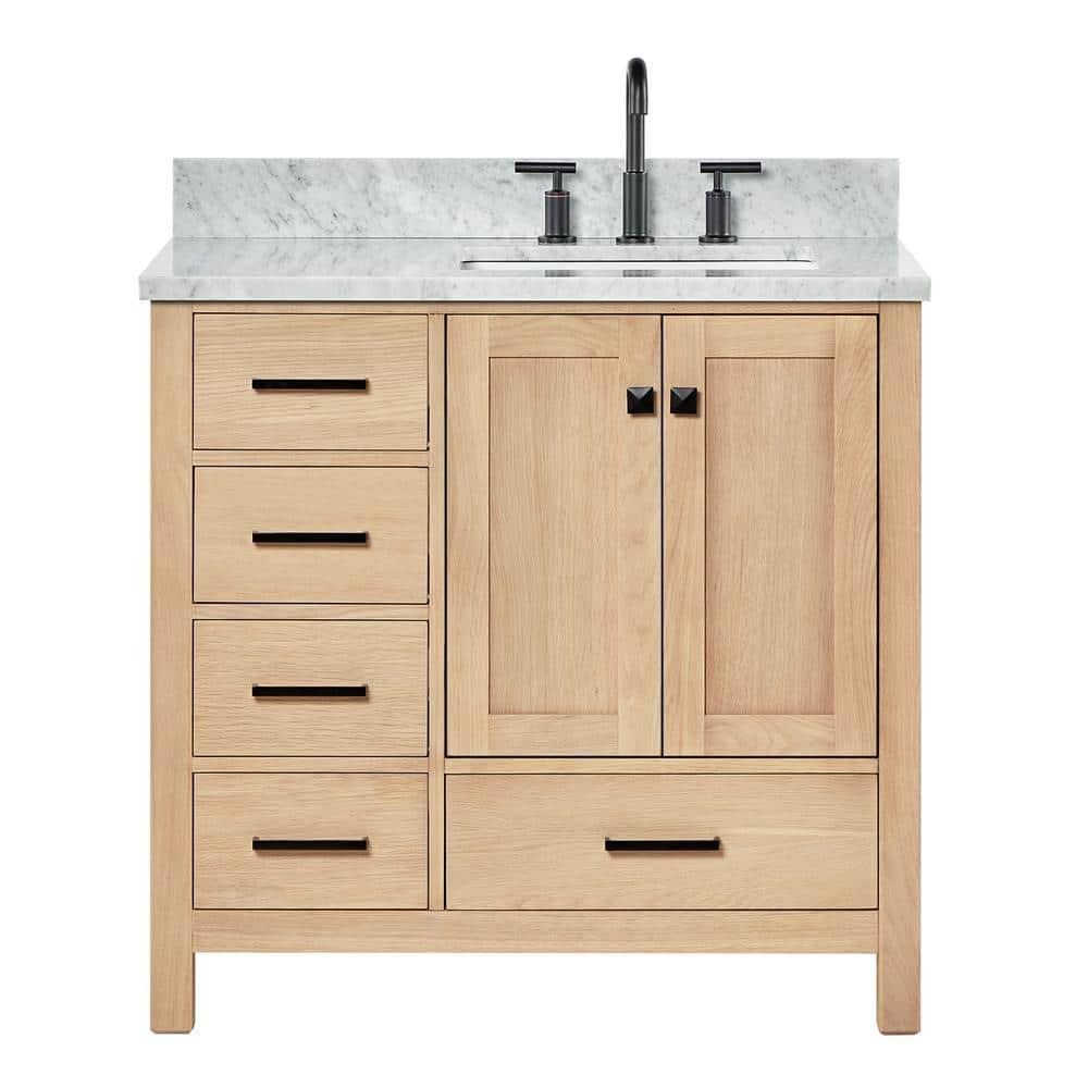 Hokku Designs Flynt 37'' Single Bathroom Vanity with Carrara Marble Top