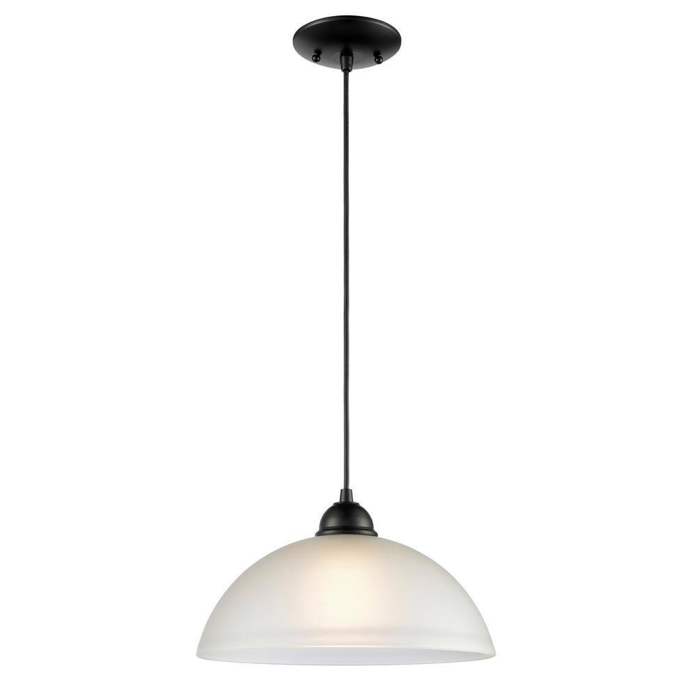 Vanity Art 1 Light Pendant in Black with Etched Glass