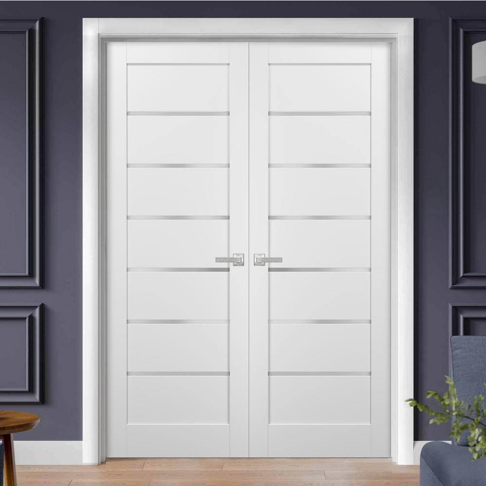 SARTODOORS Quadro Frosted Glass French White Doors with Installation Hardware Kit