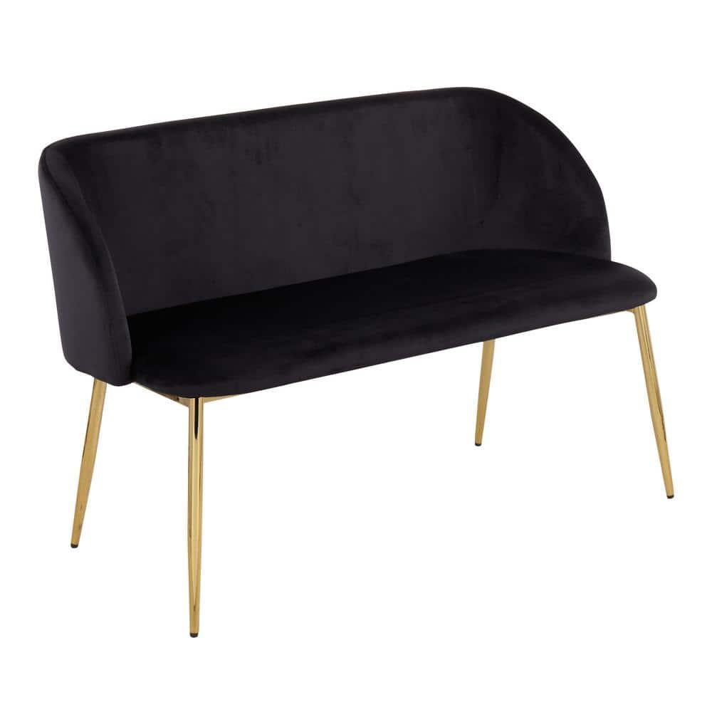 46" Fran Glam Bench Steel/Velvet Gold/Black - LumiSource: Upholstered Banquette with Padded Back