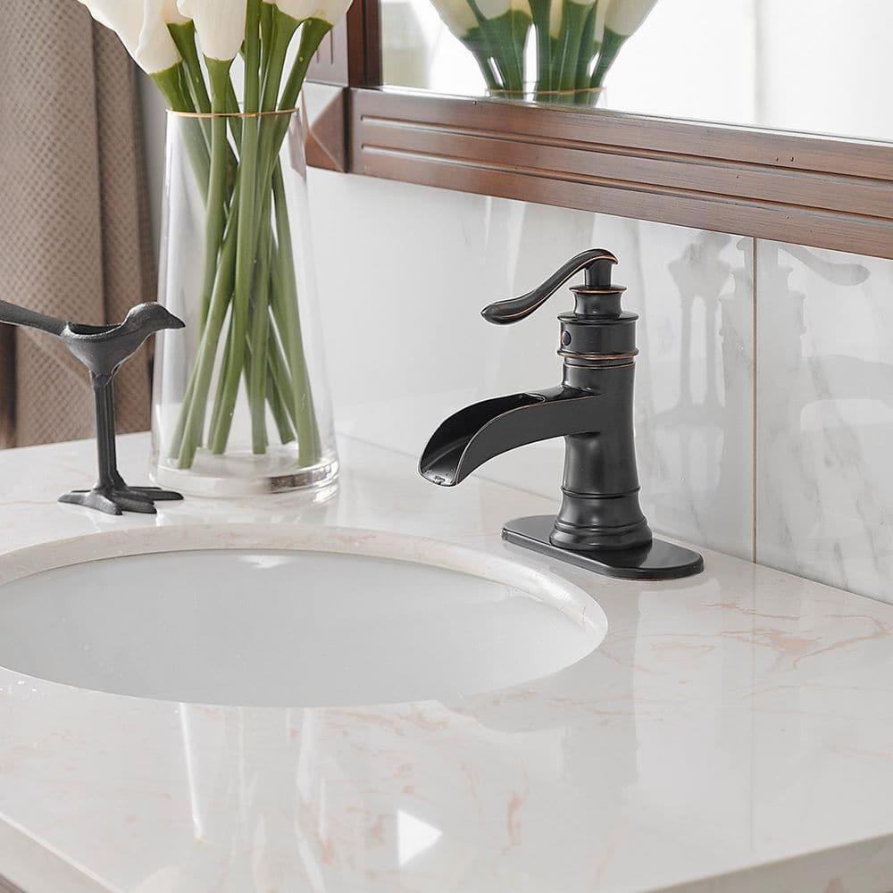 BWE Waterfall Single Hole Single-Handle Low-Arc Bathroom Faucet With Pop-up Drain Assembly