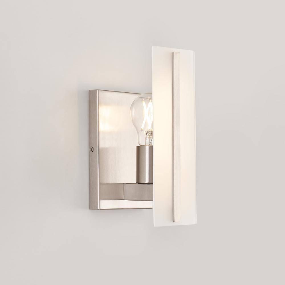 Elegant Brushed Nickel Vanity Sconce with Satin Etched Glass